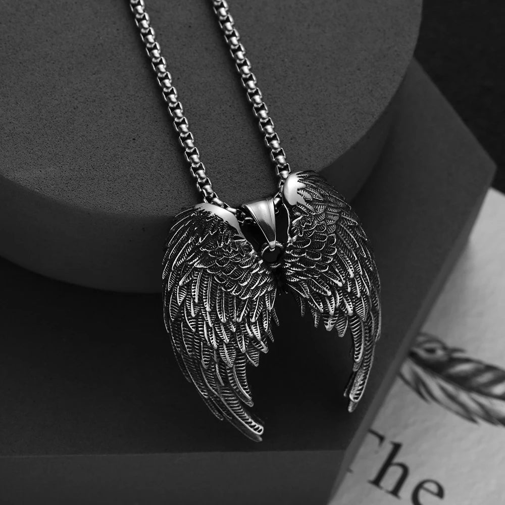 Angel Wing Pendant Necklace – Stainless Steel Punk & Rock Jewelry
