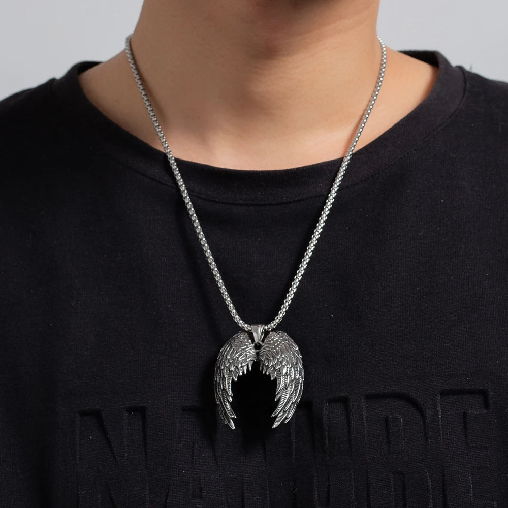 Angel Wing Pendant Necklace – Stainless Steel Punk & Rock Jewelry