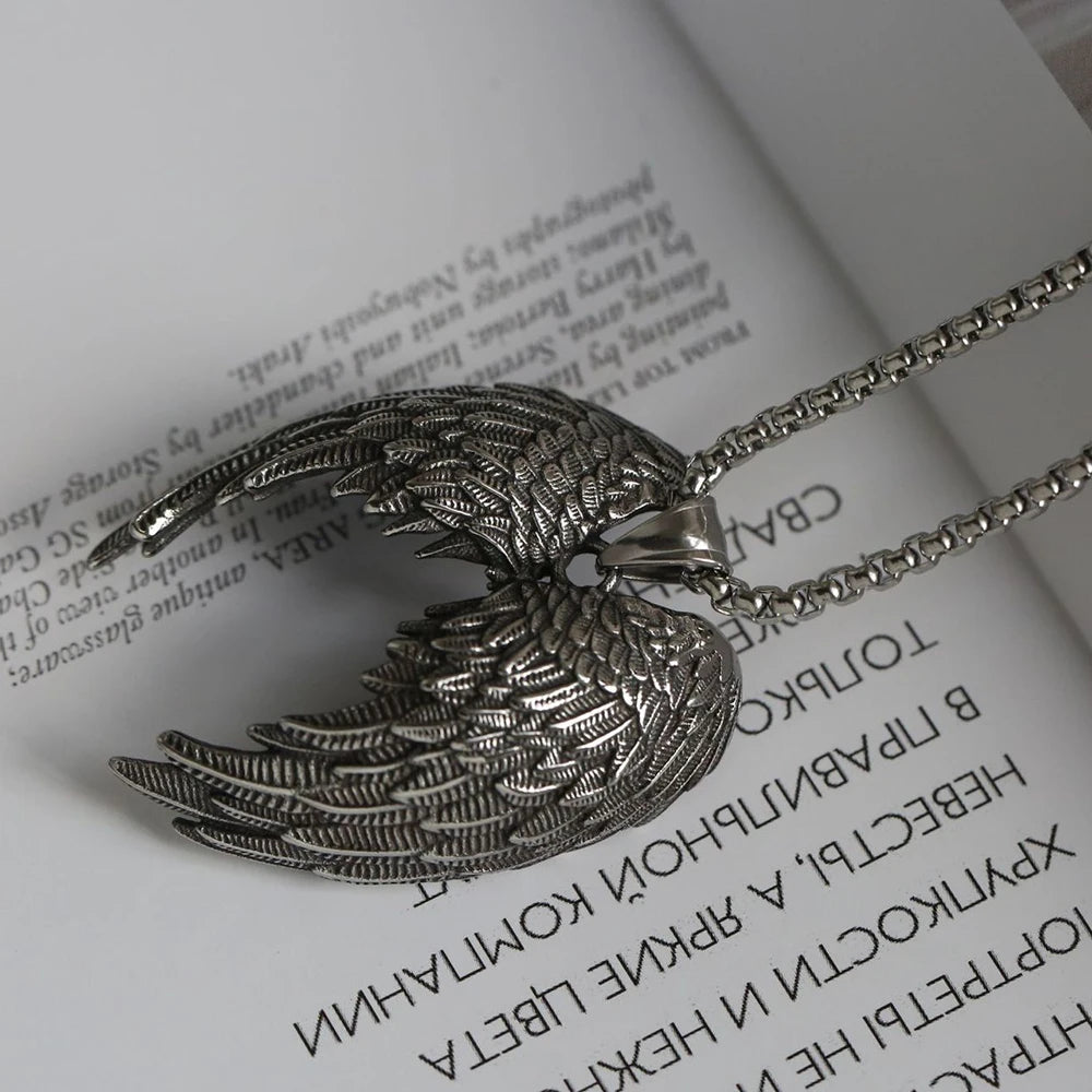 Angel Wing Pendant Necklace – Stainless Steel Punk & Rock Jewelry